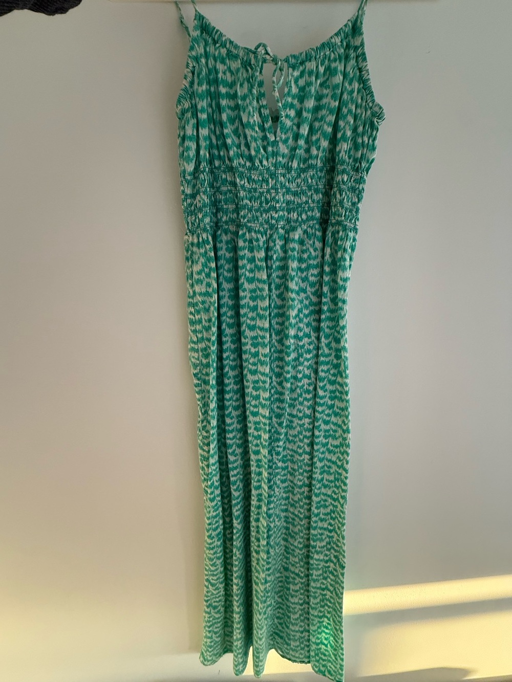 H&M Green Patterned Maxi Dress with Smocked Waist